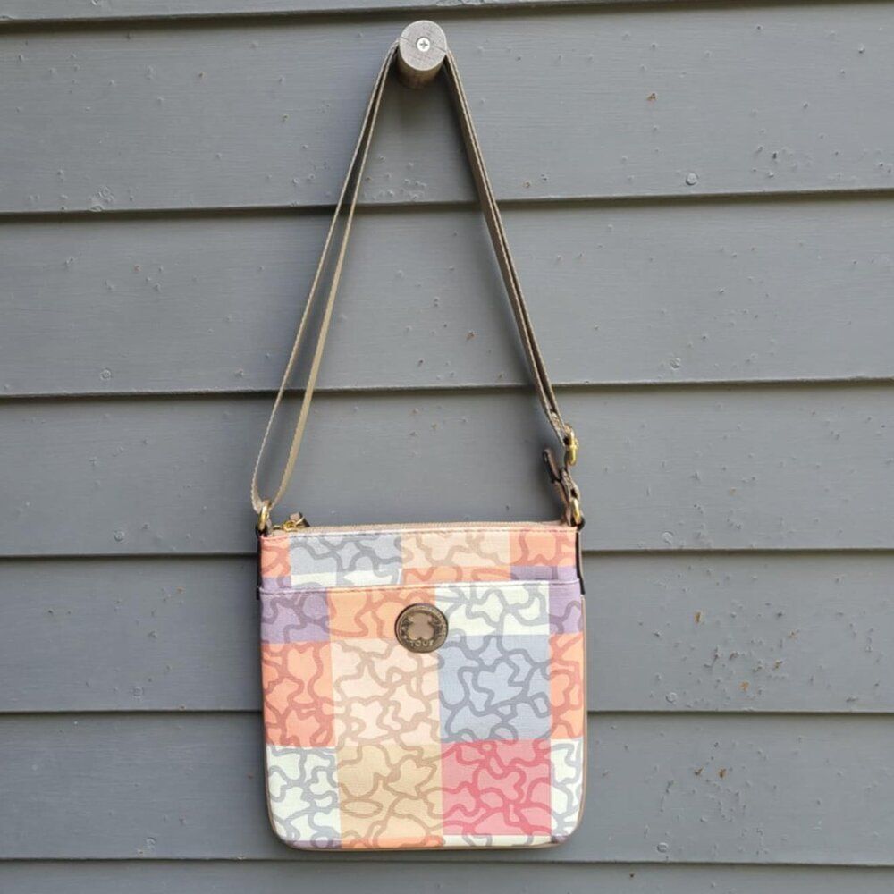 TOUS Leather Patchwork Kaos Crossbody Bag Orange Taupe